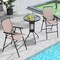Costway 3PCS Patio Bistro Set Folding Chairs Round Bar Table with 1.6'' Umbrella Hole Yard